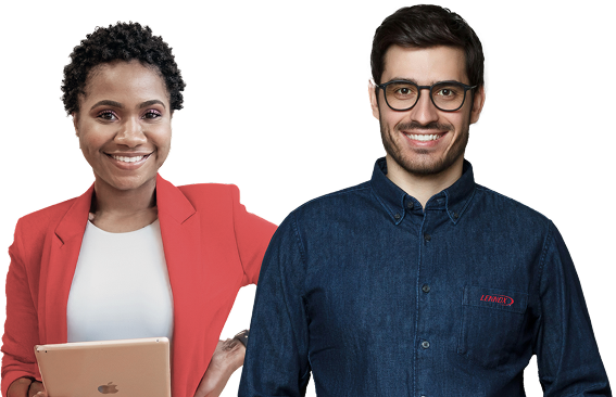 Smiling man and woman standing together and talking